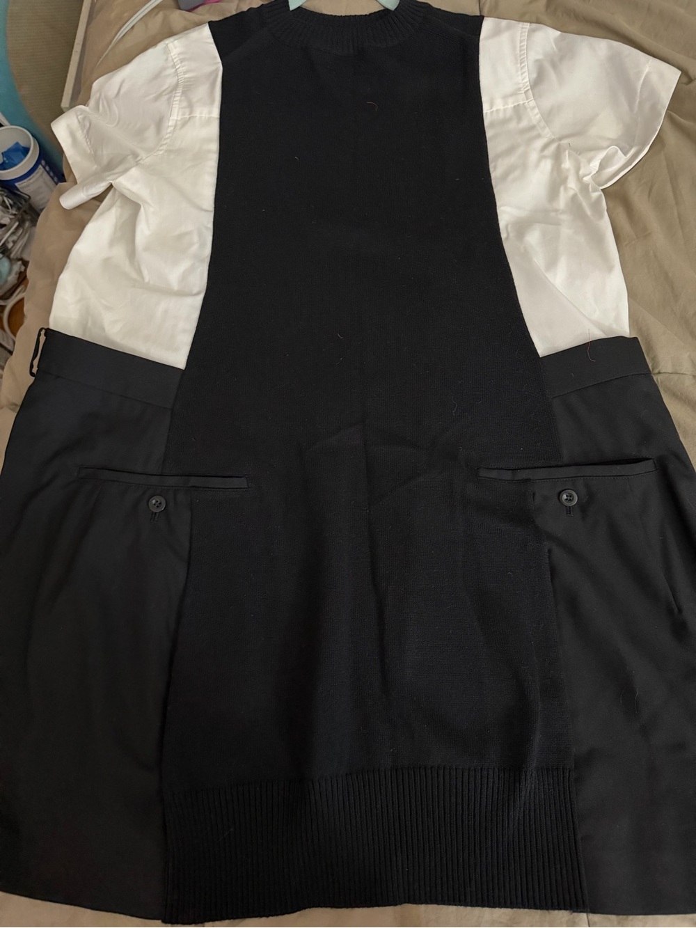Sacai  Poplin x Knit Dress Black and White Layered Mini Dress